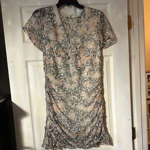 Storia Peach and Gray Floral Mini Dress